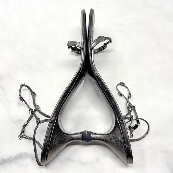 Giuseppe Zanotti Vicini Vintage 90s Y2K Mesh Chain Minimalist Kitten Sandal Heel - Picture 9 of 15